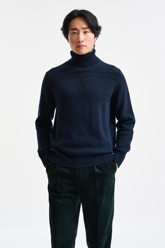 Navy Cashmere & Wool Glamis Rollneck Knitwear - Image 1