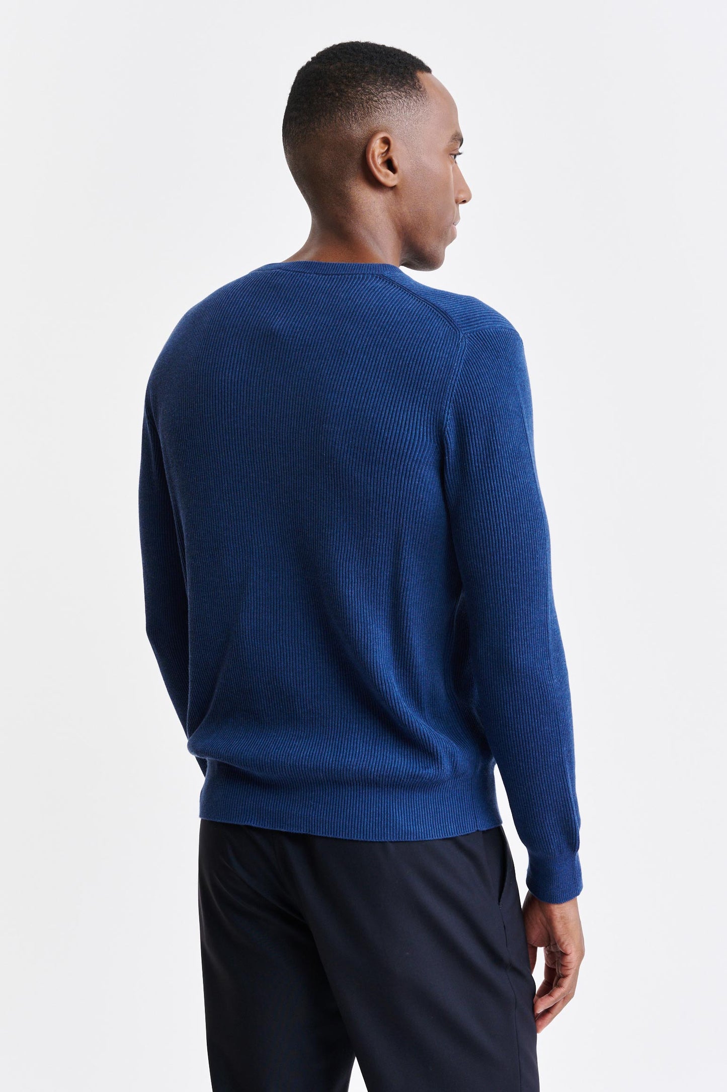 Pull À Col Rond En Coton Bleu Denim Harrow Knitwear