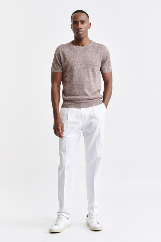 Mid Brown Melange Linen & Cotton Crewneck Sefton Knitwear Image 2