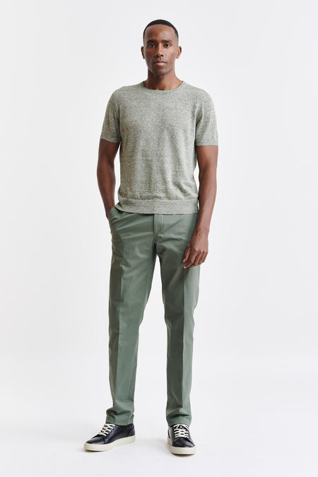 Military Green Melange Linen & Cotton Crewneck Sefton Knitwear Image 2