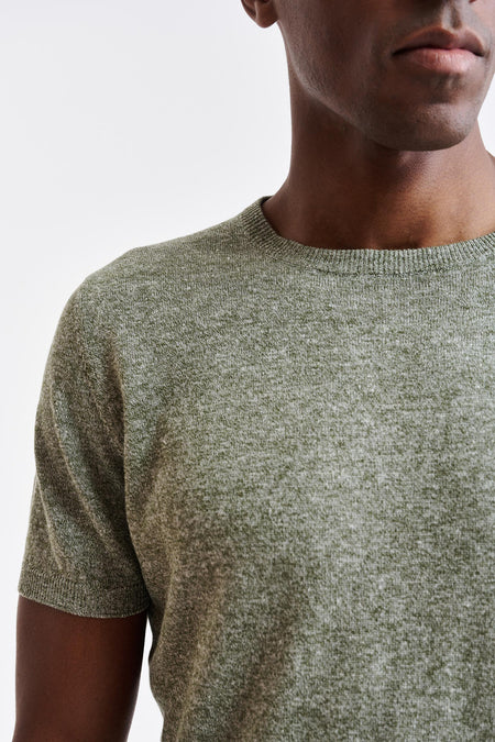 Military Green Melange Linen & Cotton Crewneck Sefton Knitwear Image 3