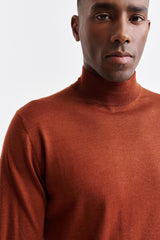 Pull À Col Roulé Haut Ramsey En Cachemire Et Soie Couleur Rouille Intense