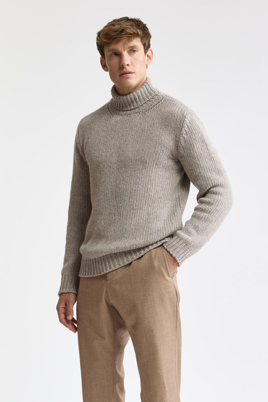 Beige Melange Cashmere & Silk Banbury Rollneck Knitwear