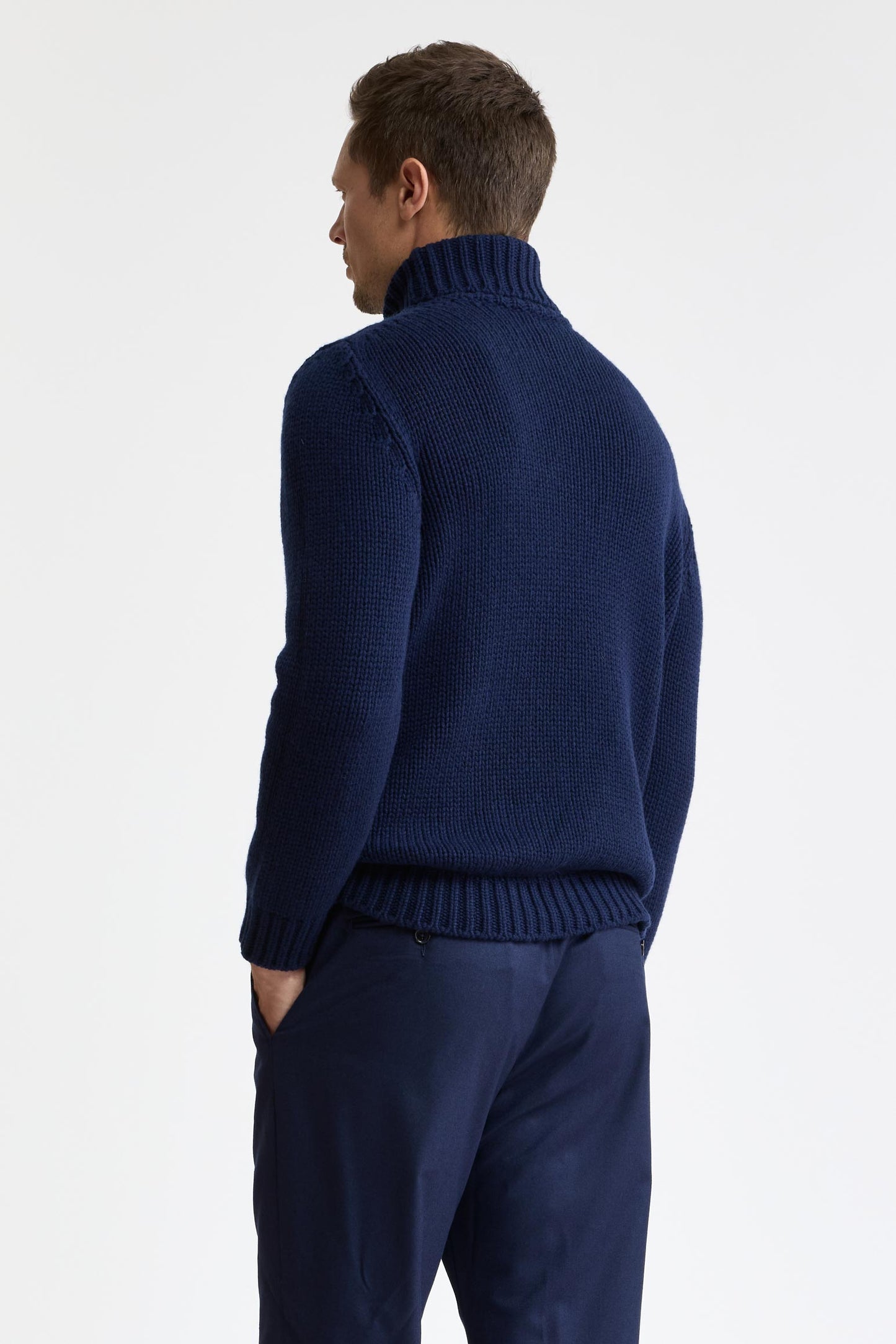 Neptune Blue Cashmere & Silk Banbury Rollneck Knitwear