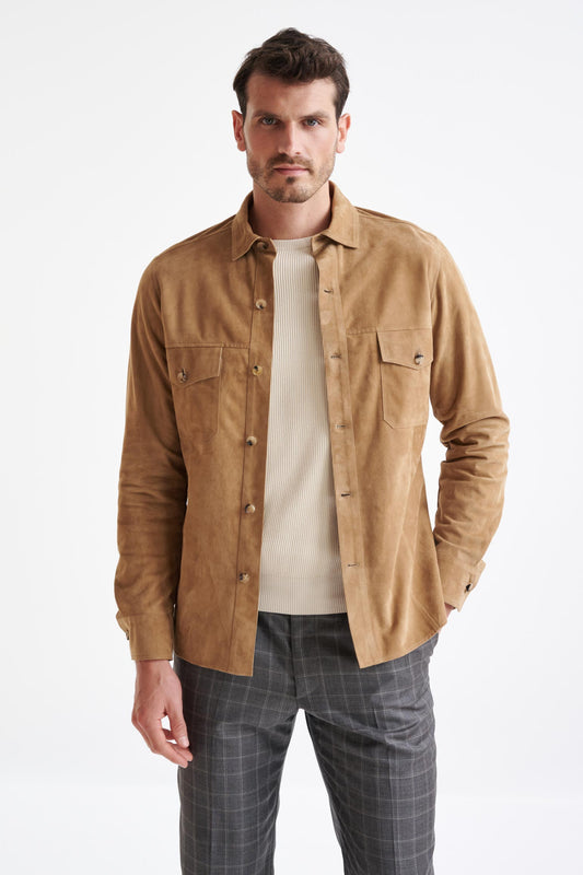 Light Brown Hexham Goat Suede Shirt Jacket - View One