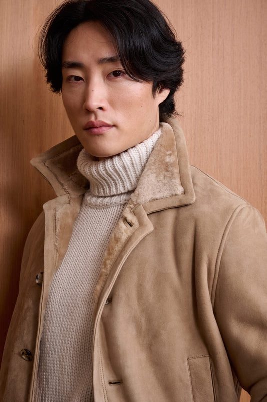 Veste De Campagne Havant En Peau Lainée Couleur Amande