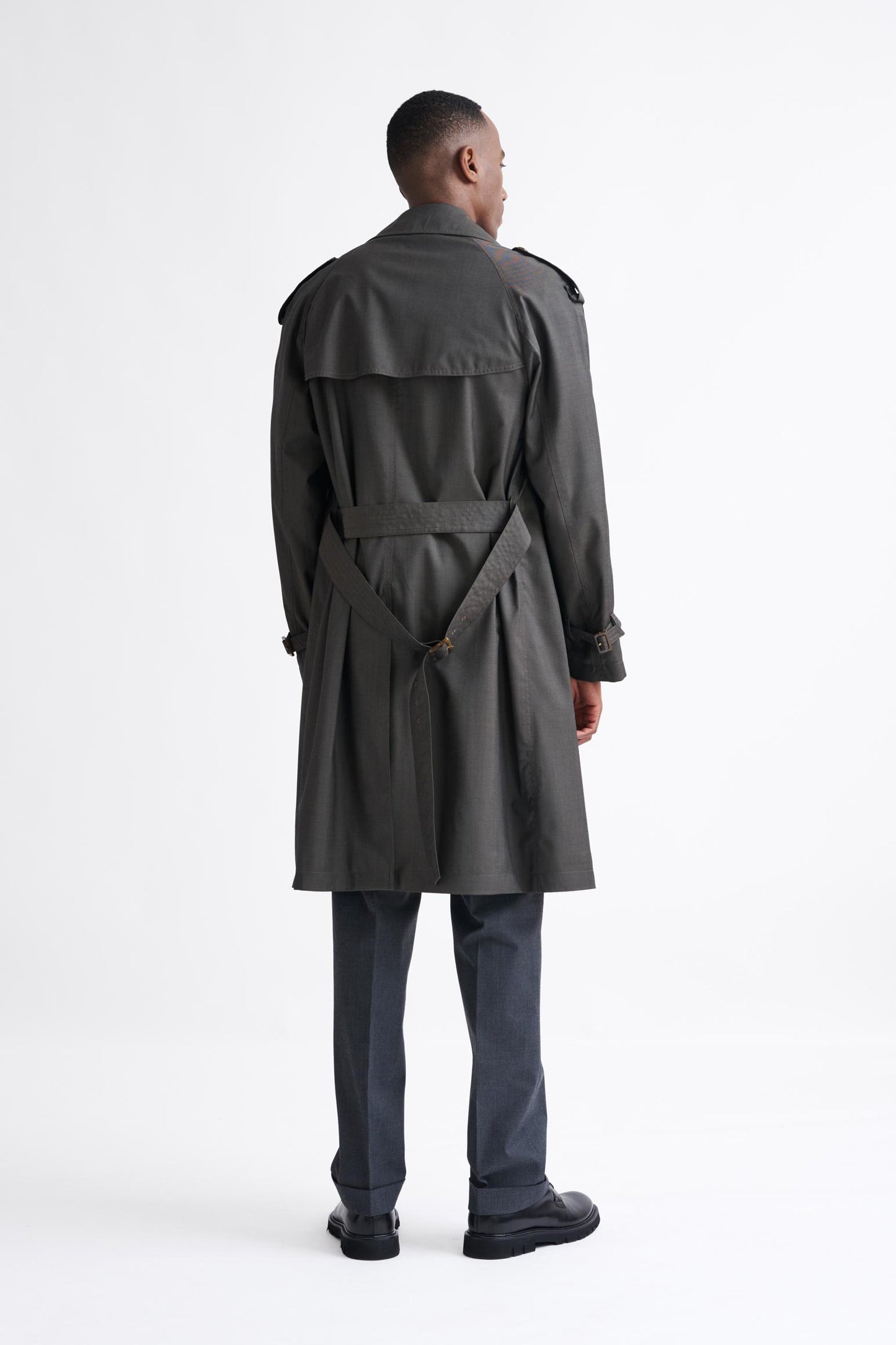Taupe Wool Twill Marlow Trench Coat - Image 7