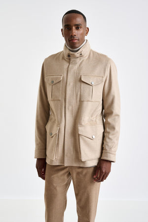 Beige 100% Cashmere Dartmoor Field Jacket Zeus - View 3