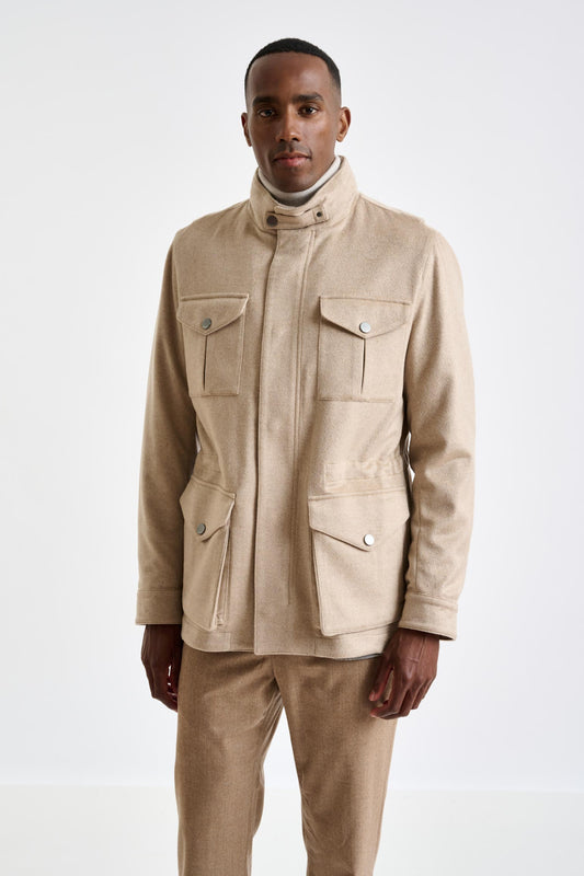 Beige 100% Cashmere Dartmoor Field Jacket Zeus - View 3