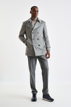 Grey 100% Cashmere Nelson Peacoat Zeus - View 1