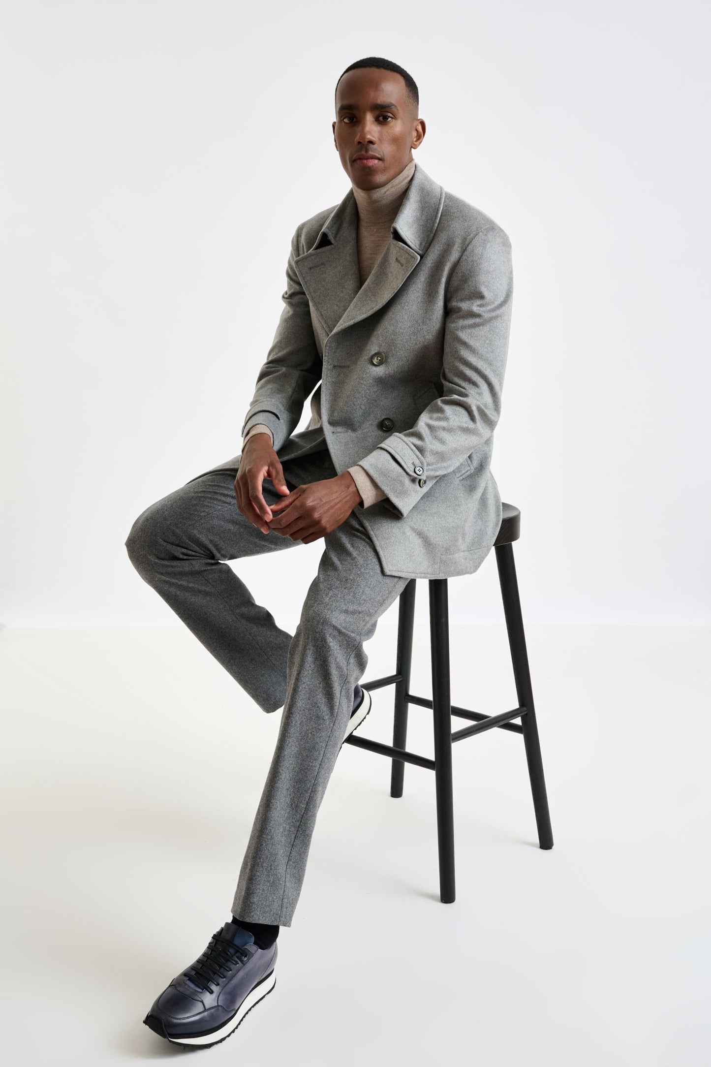 Grey 100% Cashmere Nelson Peacoat Zeus - View 9