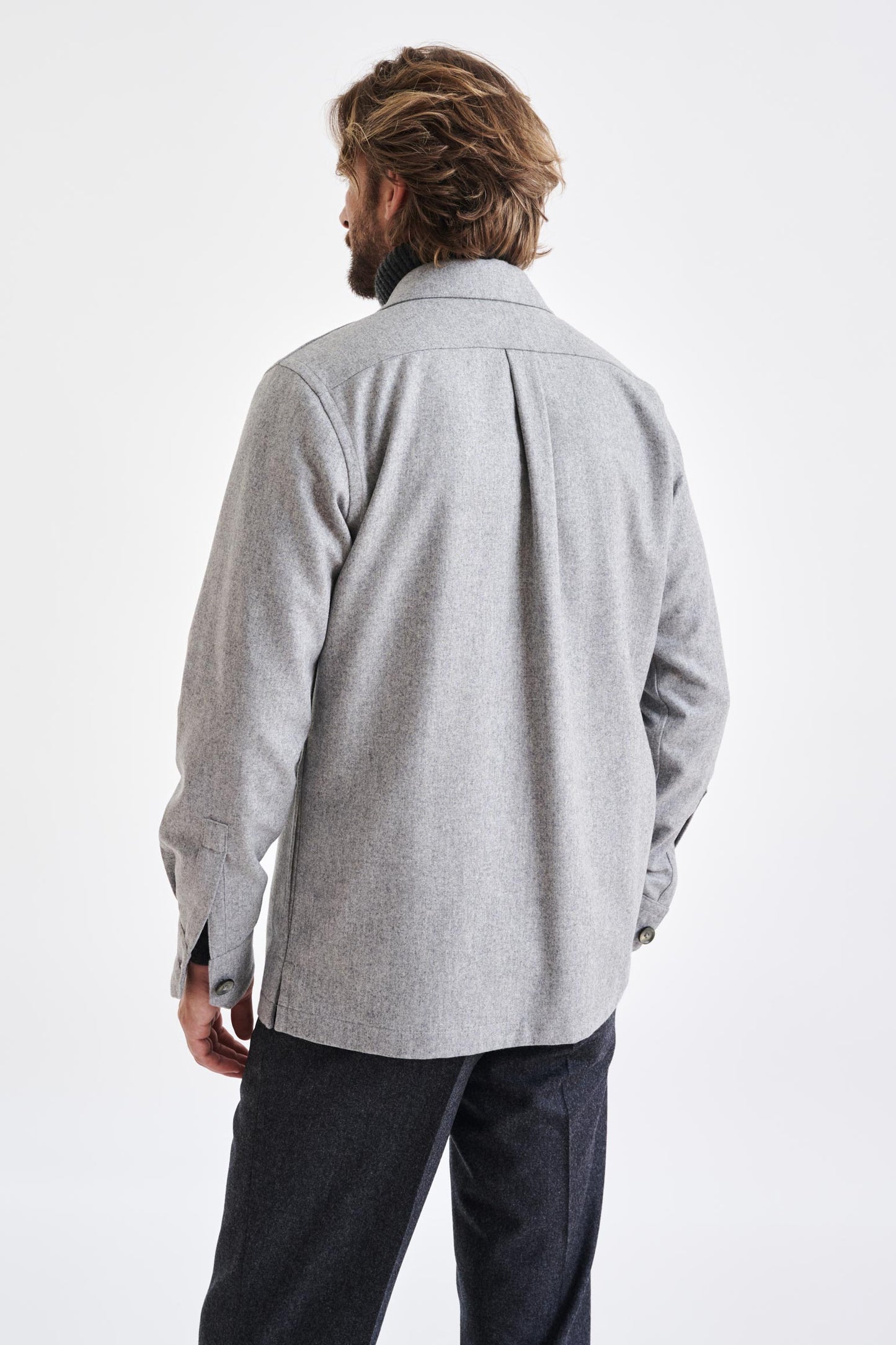 Grey Super 100's Wool Shirt Jacket Flannel Saxony - View 5