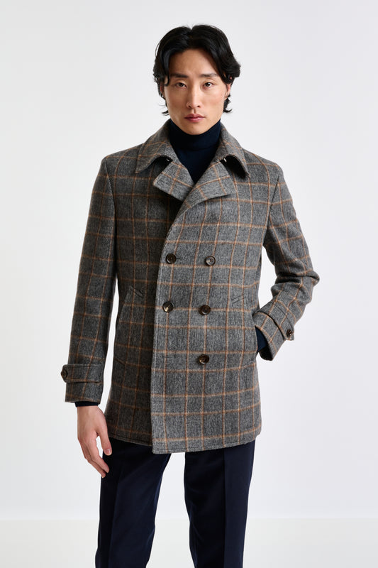 Check Grey Wool Nelson Peacoat - View 2