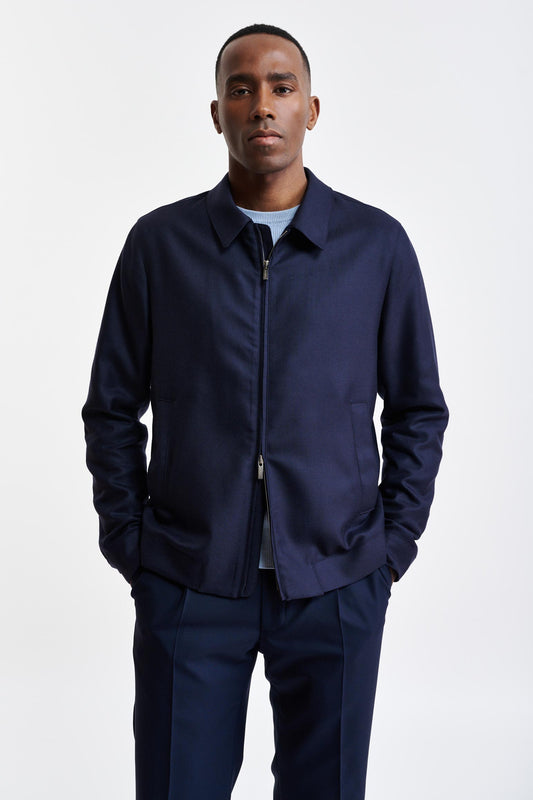Dark Blue 100% Wool Warwick Bomber Jacket Harmony Image 1
