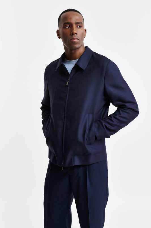 Dark Blue 100% Wool Warwick Bomber Jacket Harmony Image 3