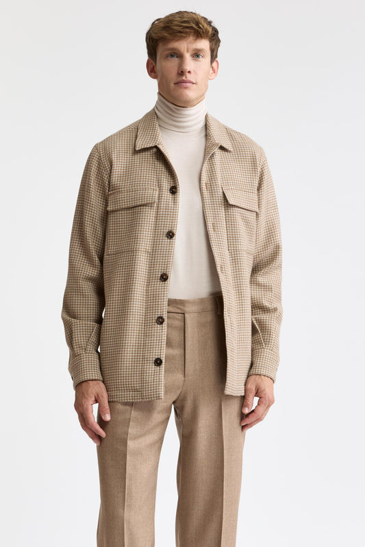 Light Check Beige 100% Wool Plymouth Overshirt Mistral