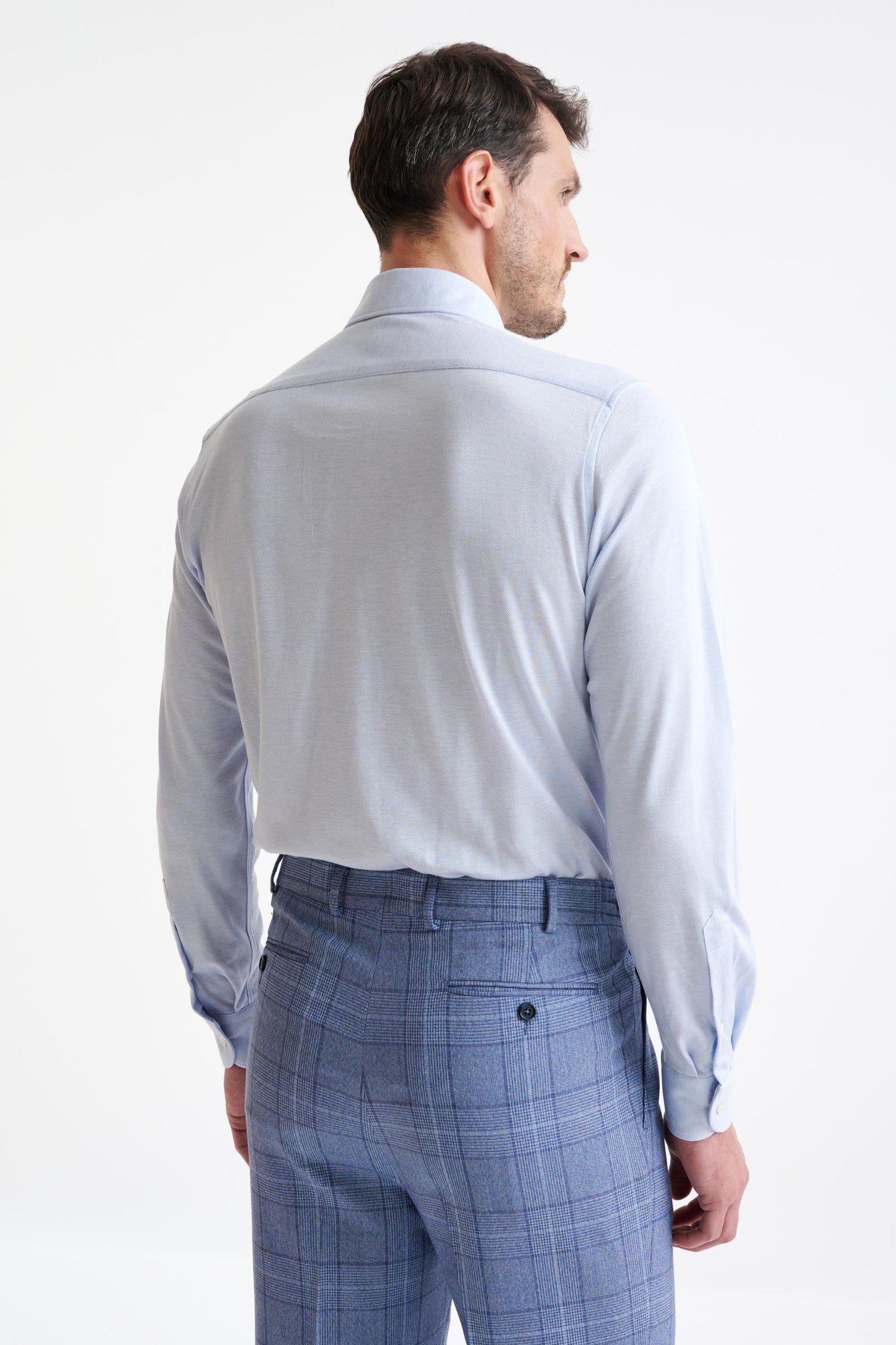 Light Steel Blue Cotton Piquet Casual Shirt - View Four