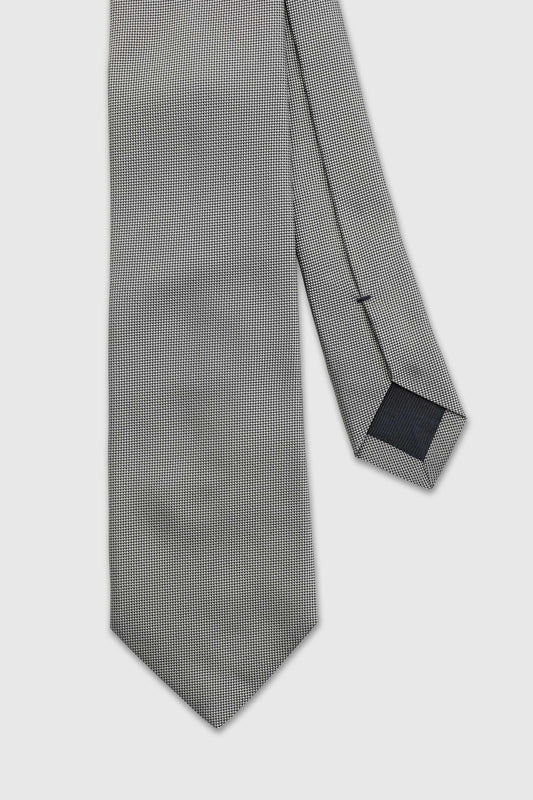 Corbata de seda hecha a mano con tejido ojo de perdiz gris plateado