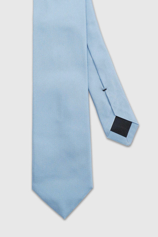 Handgefertigte Vogelaugen-Krawatte aus Seide, Blau