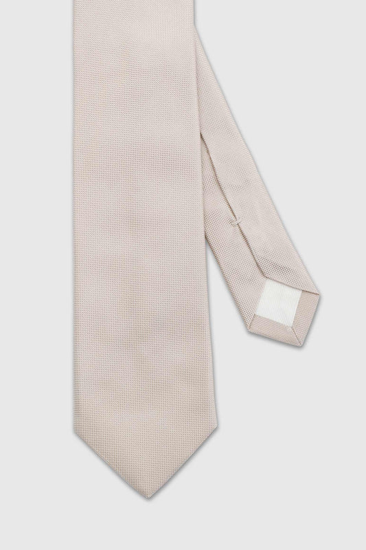 Handgefertigte Vogelaugen-Krawatte aus Seide, cremefarben