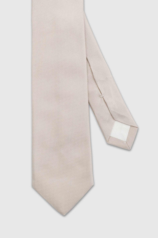 Handmade Silk Birdseye Weave Tie Cream