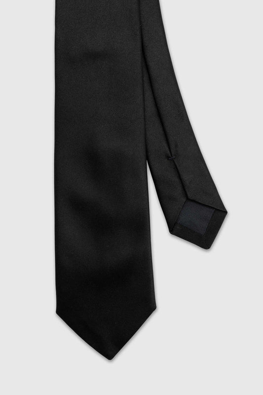 Cravate Tissée En Satin De Soie Faite Main Noir