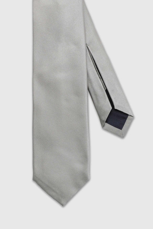 Silk Satin 7 Fold Tie Silver Grey