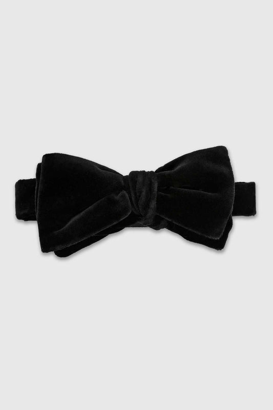 Pre-Tied Cotton Velvet Bow Tie Black