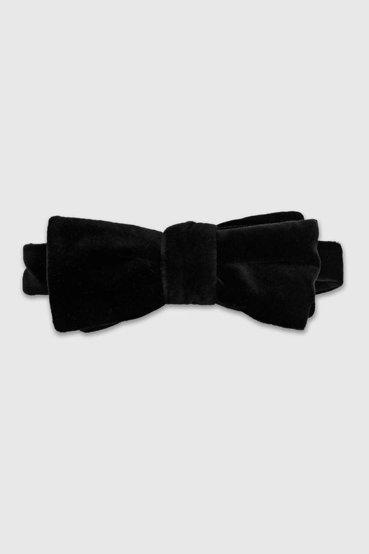 Pre-Tied Cotton Velvet Small Bow Tie Black