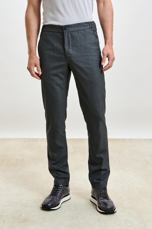 Perth Drawstring Trouser Eton Grey Stripe - View 1