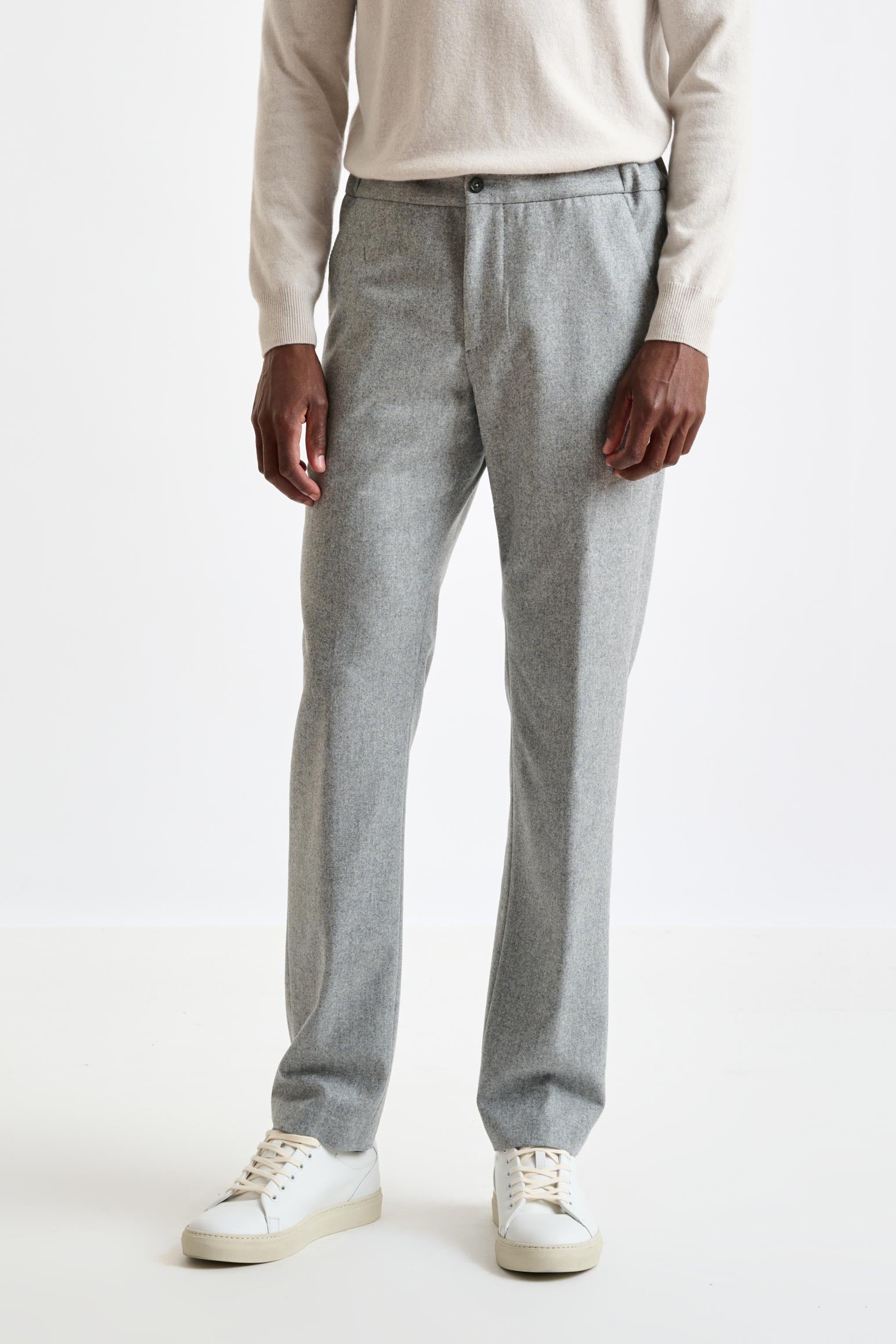Light Grey 100% Wool Perth Drawstring Trousers Flannel Saxony