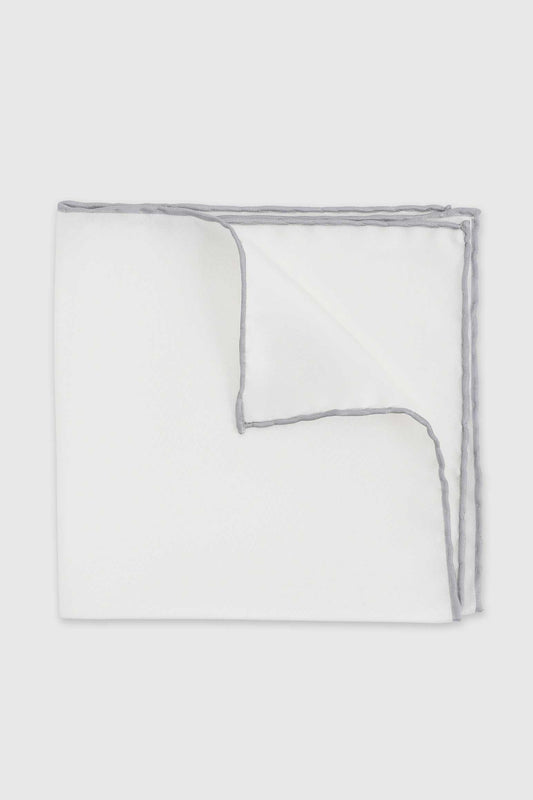 100% Silk Handmade Pocket Square Silver Grey Logo - View 1
