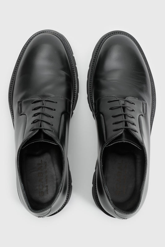 Black Glazed Calfskin Derby R Shoes - Image 1
