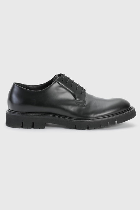 Black Glazed Calfskin Derby R Shoes - Image 3