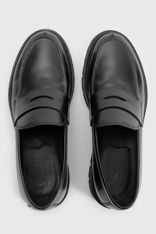 Black Glazed Calfskin Penny Loafer - Image 1