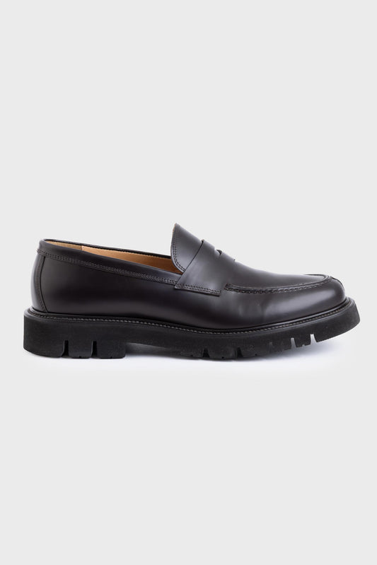 Dunkelbraune Penny Loafer R-Schuhe Aus Glasiertem Kalbsleder