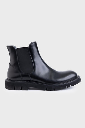 Black Glazed Calfskin Chelsea Boots