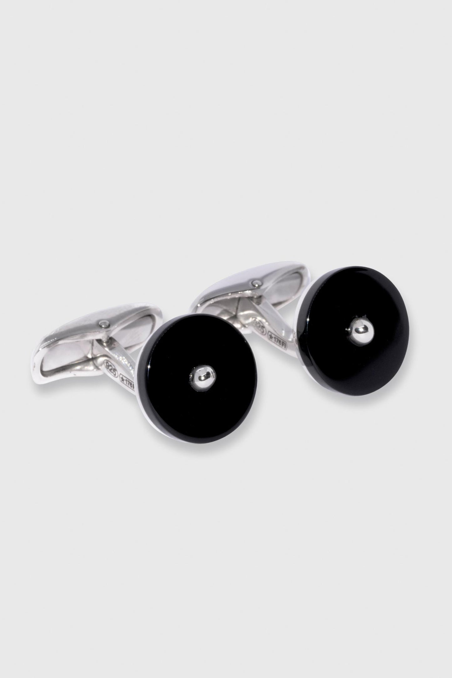 Sterling Silver 925 and Black Eye Semi-Precious Stone Cufflinks - View 1