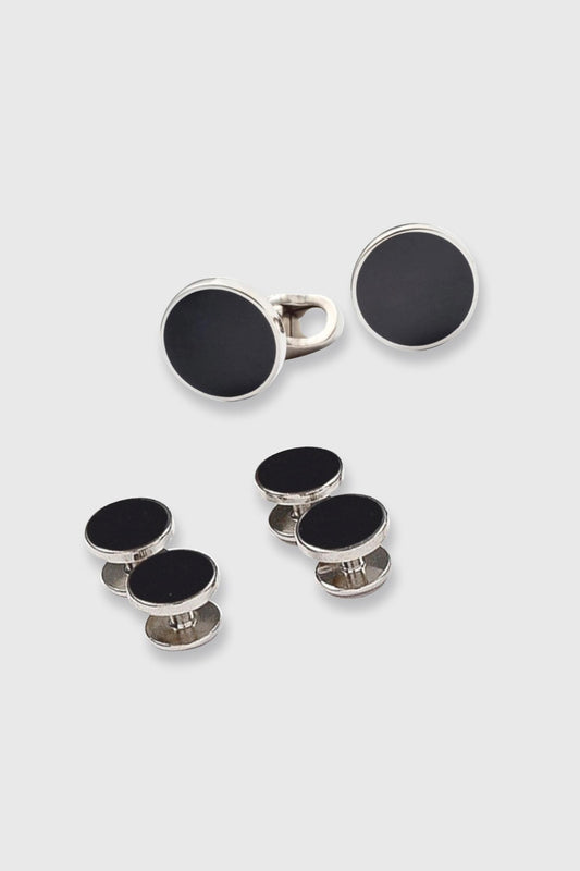 Brass Stud & Cufflink Set Black - View 1