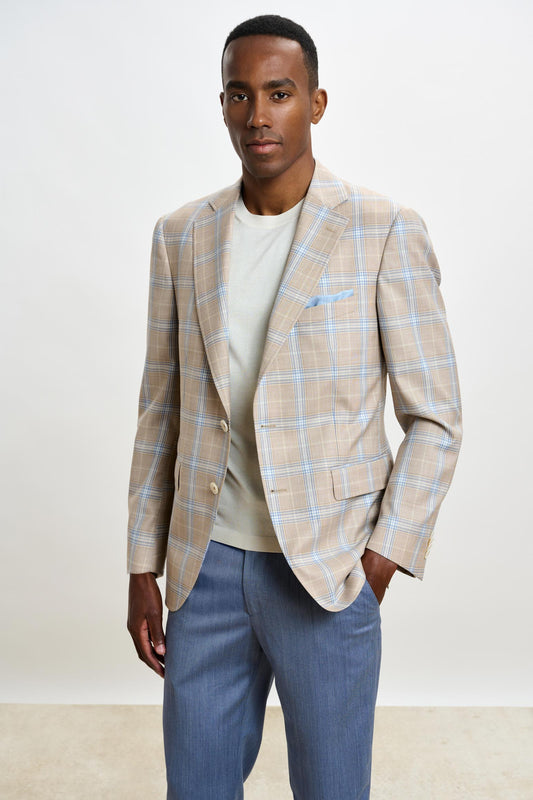 Soho Jacket Mosaic Check Light Beige Blue - View 1