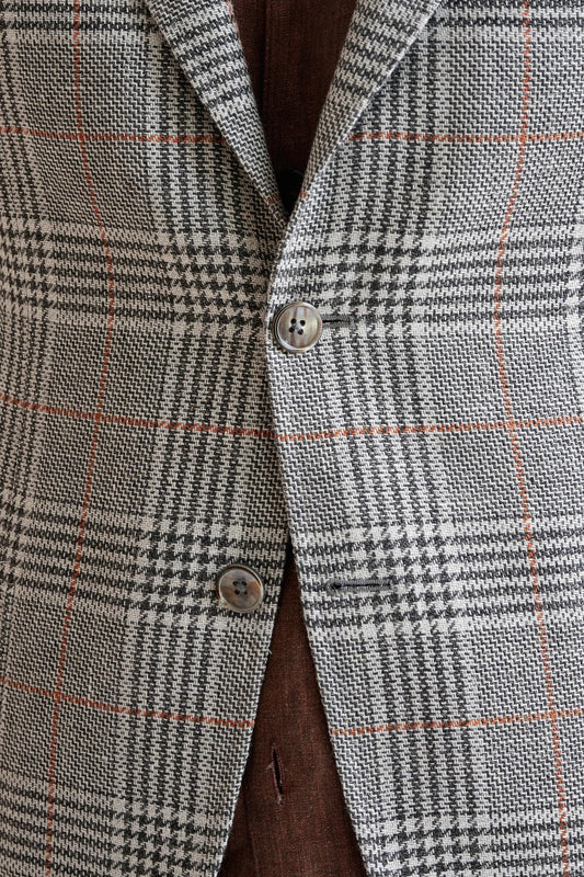 Check Light Grey Wool & Linen Kenton Jacket Amalfi Trend - View Three