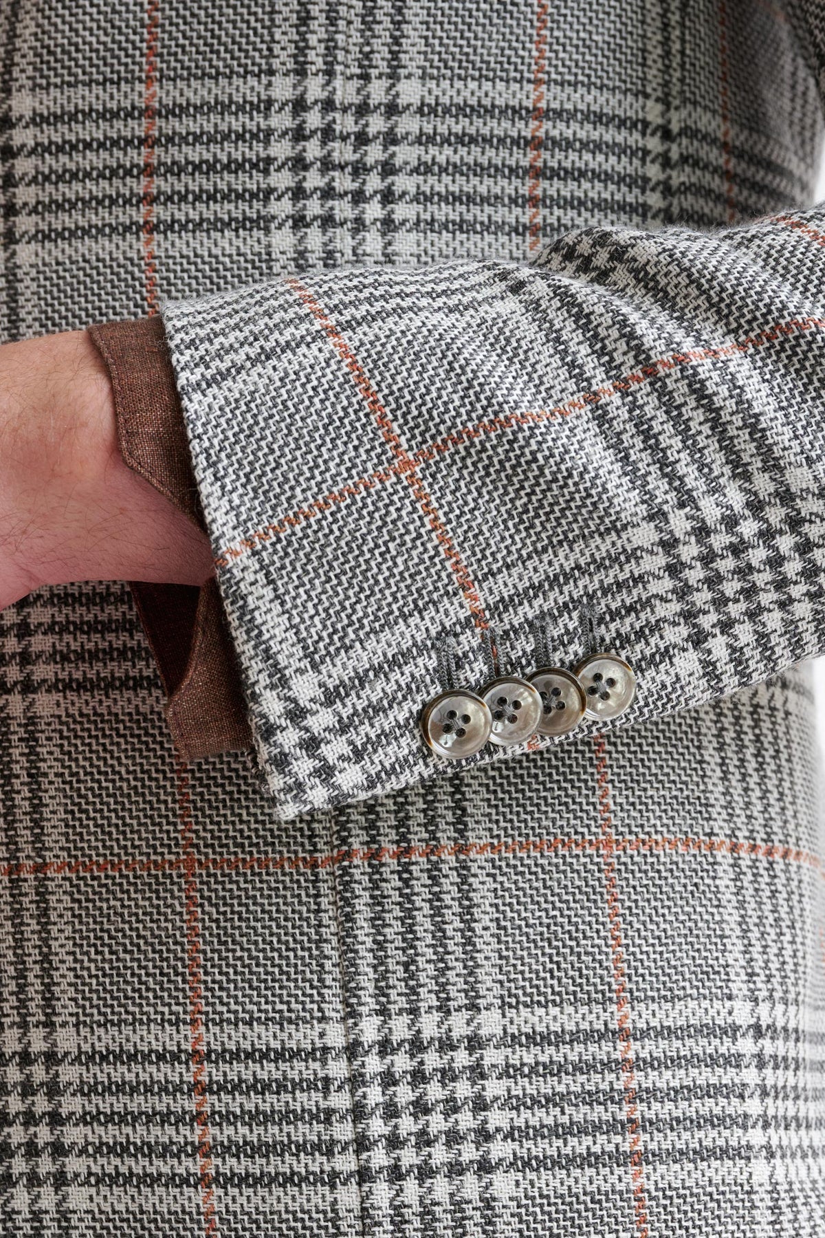 Check Light Grey Wool & Linen Kenton Jacket Amalfi Trend - View Four