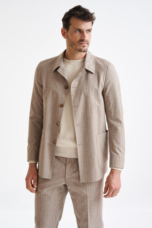 Sand Wool & Cotton Chelsea Shirt Jacket Lifestyle - View One