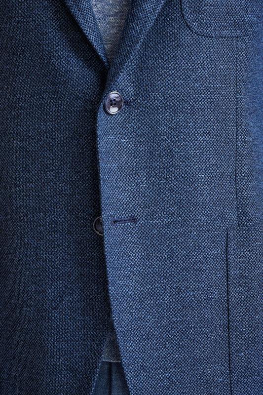 Mid Blue Wool & Linen Kenton Check Jacket Amalfi Trend - View Five
