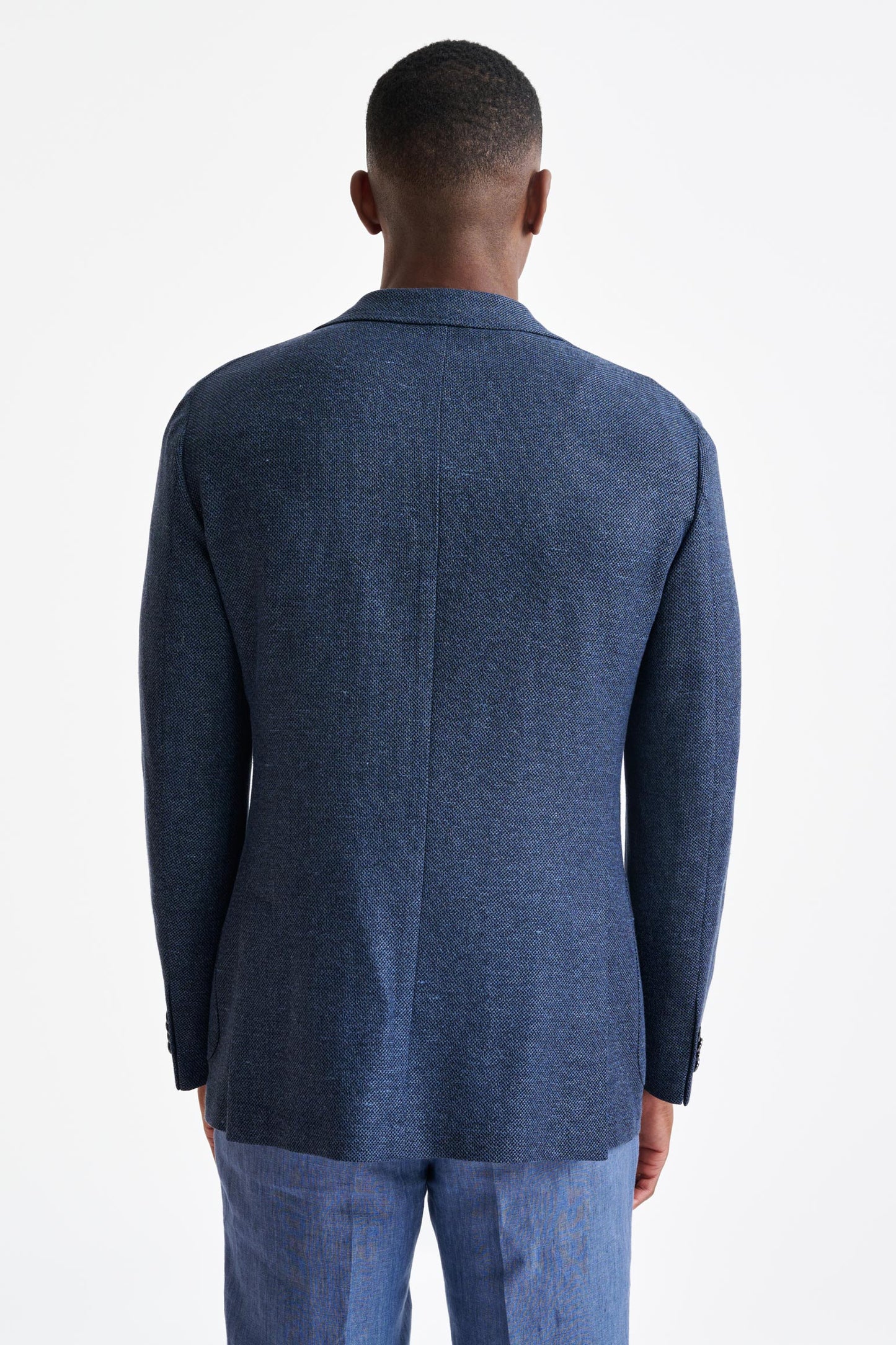 Mid Blue Wool & Linen Kenton Check Jacket Amalfi Trend - View Seven