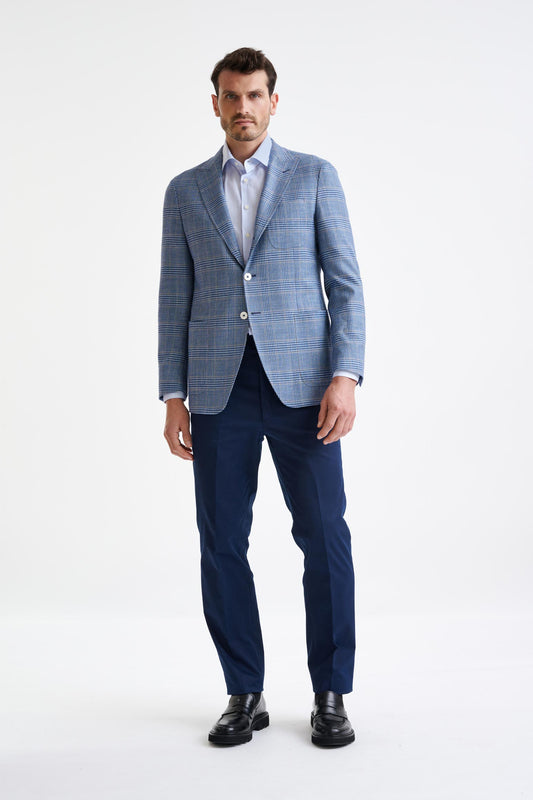 Check Light Blue Wool & Silk Kenton Jacket Amalfi Trend - View Two