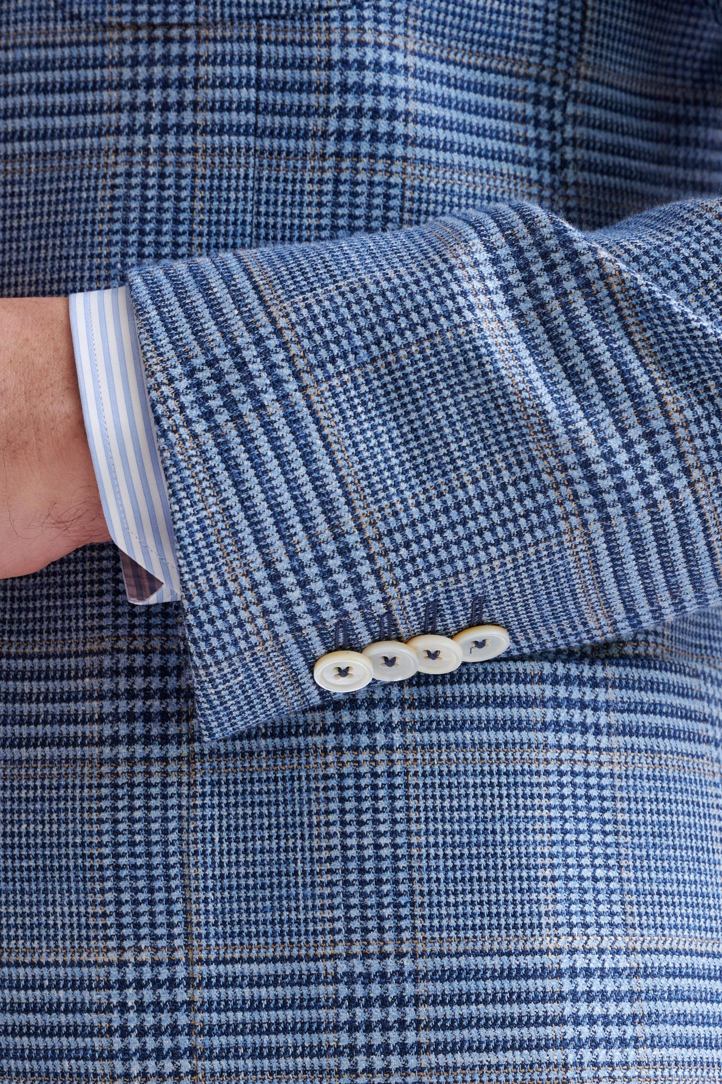 Check Light Blue Wool & Silk Kenton Jacket Amalfi Trend - View Four