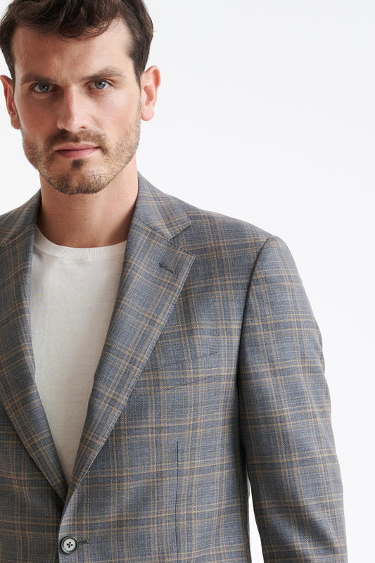 Check Grey Super 130's Wool Soho Jacket Mosaic - View Three
