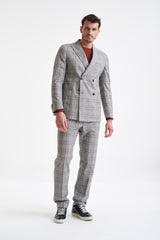 Grey Brown Check Wool & Cotton Kenton Jacket Lifestyle - View Two