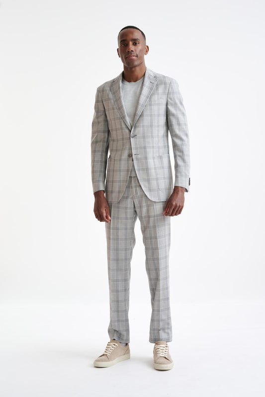 Grey White Check Wool Kenton Jacket Lifestyle - View Two
